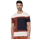 Men Beige Round Neck Colourblocked Regular Fit Cotton Fashion Tshirt GESQUARE S