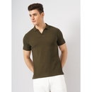 Men Olive Shirt Collar Solid Regular Fit Cotton Structured Tshirts GEWAFFLEIN S