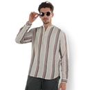 Men Brown Mandarin Collar Striped Regular Fit Cotton Casual Shirt JASTRIPE S