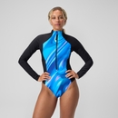 Maillot de bain Femme imprimé à manches longues et zippé bleu/sarcelle - M