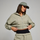 MP Women's Cropped Applique Zip Through Hoodie - Deep Sage - XS