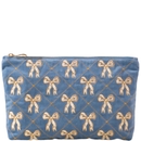 Elizabeth Scarlett Lattice Bows Velvet Everyday Pouch - Dusky Blue