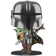 Star Wars The Mandalorian with Chrome Armour Carrying Baby Yoda 10-Inch Pop! Vinyl Figure