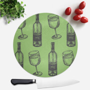 White Wine And Bottle Round Chopping Board