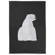 Snowtap Polar Bear And Cub Cotton Tea Towel - Black