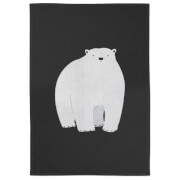 Snowtap Polar Bear Pondering Cotton Tea Towel - Black