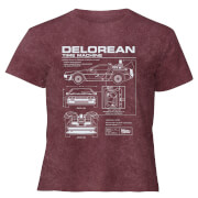 Back To The Future Delorean - Women's Cropped T-Shirt - Burgundy Acid Wash