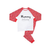 Mummy Believes Women's Patterned Pyjamas - White / Red
