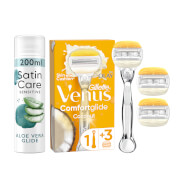 Venus ComfortGlide Coconut With Olay Platinum Handle + 3 Blades With Aloe Vera Glide Shave Prep