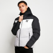 11 Degrees Large Panelled Colour Block Puffer Jacket – Black/White/Vapour Grey