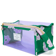 The Flat Lay Co. Open Flat Makeup Jelly Box Bag - Lilac Flower on Green