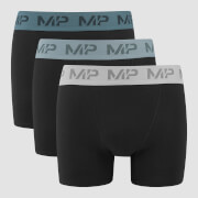 MP Men's Coloured Waistband Boxers - muške bokserice (pakovanje od 3 komada) - crne/plavosive/sivobež