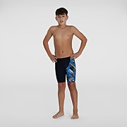Digital Allover Schwimmhose mit V-Cut Blau/Weiß für Jungen
