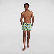 Bañador corto estampado Leisure de 36 cm para hombre, amarillo/azul