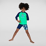 Camiseta de manga larga estampada para niño, verde/azul