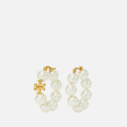 Tory Burch Kira Gold-Tone and Faux Pearl Hoop Earrings