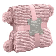 Dreamscene Chunky Knit Pom Pom Throw - Blush