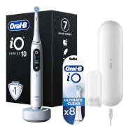 Oral B iO10 Stardust White Electric Toothbrush with Charging Travel Case + 8 Refills