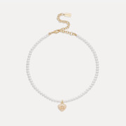 Coach C Heart Gold-Plated Faux Pearl Choker Necklace