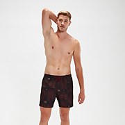 Bañador corto Leisure estampado de 41 cm para hombre, negro/rojo oscuro