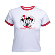 Mickey Mouse Always And Forever Women's Cropped Ringer T-Shirt - White Red