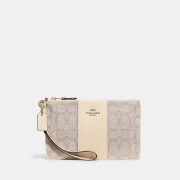 Coach Small Jacquard and Leather Wristlet Purse