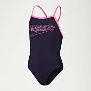 Bañador Muscleback de tirantes finos con logotipo para niña, azul marino/rosa