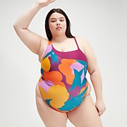Damen Übergröße Asymmetrischer Badeanzug mit Print Blaugrün/Lila/Mango - 42