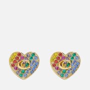 Coach Pave Heart Gold-Plated Crystals Stud Earrings