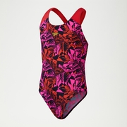 Girls Digital Allover Splashback Swimsuit Black/Red - 5-6