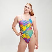 All-Over Digital-Badeanzug mit V-Rückenausschnitt für Mädchen Pink/Grün/Violett - 28