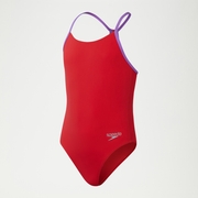 Girls Solid Lane Line Back Swimsuit Red - 13-14