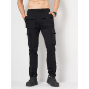 Black Solid Cotton Blend Trousers
