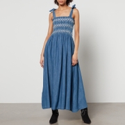 Seventy + Mochi Sally Tie Bandeau Cotton-Chambray Dress