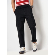 Men's Black Solid Regular Fit Cotton Cargo Casual Trouser (FOCAR)