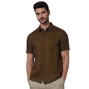 Men Brown Spread Collar Solid Regular Fit Linen Casual Shirt (DAMARLIN3)