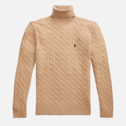Polo Ralph Lauren Men's Wool Cashmere Blend Cable Knit Turtle Neck Jumper - Camel Melange
