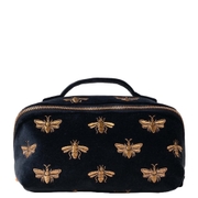 Elizabeth Scarlett Honey Bee Charcoal Velvet Open Flat Makeup Bag
