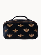 Elizabeth Scarlett Honey Bee Charcoal Velvet Open Flat Makeup Bag