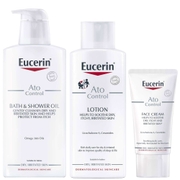 Eucerin Trio: AtoControl Bath & Shower Oil 400ml, Body Care Lotion 250ml & Face Care Cream 50ml