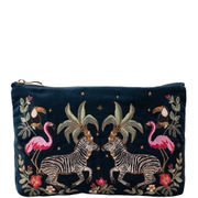 Elizabeth Scarlett Wild Zebra Palm Navy Velvet Everyday Pouch