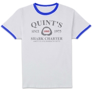 Jaws Quint's Shark Charter Unisex Ringer T-Shirt - White/Navy