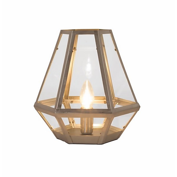 Metal and Glass Lantern Table Lamp Satin Nickel Homebase