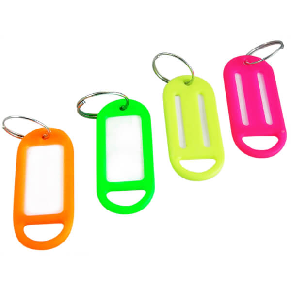 Key Rings with ID Tags 4 Pack Fluorescent Colours Homebase