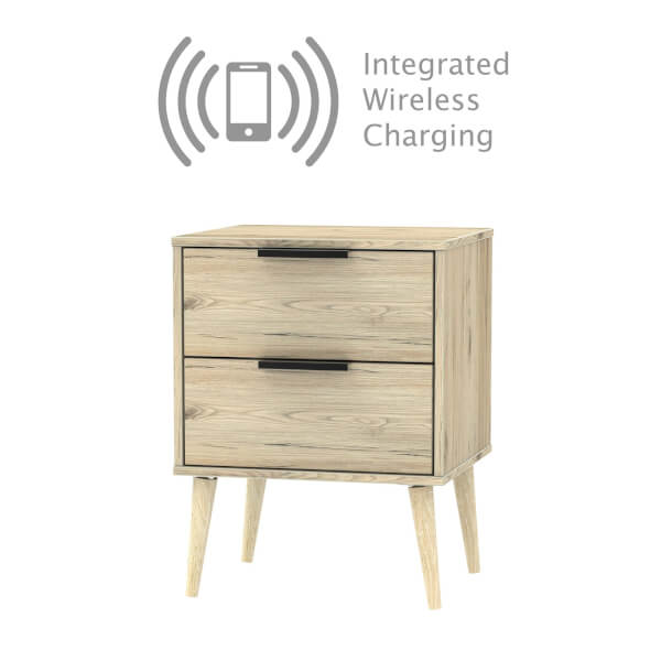 Tokyo 2 Drawer Bedside Table with Wireless Charging Oak Homebase