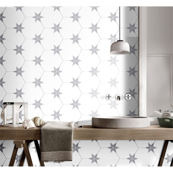 Hexagon Pattern Wall Floor Tile 250 x 220mm Homebase