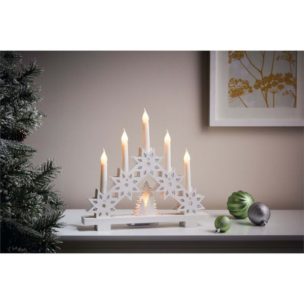 5 LED Battery White Star Christmas Candle Bridge | Homebase