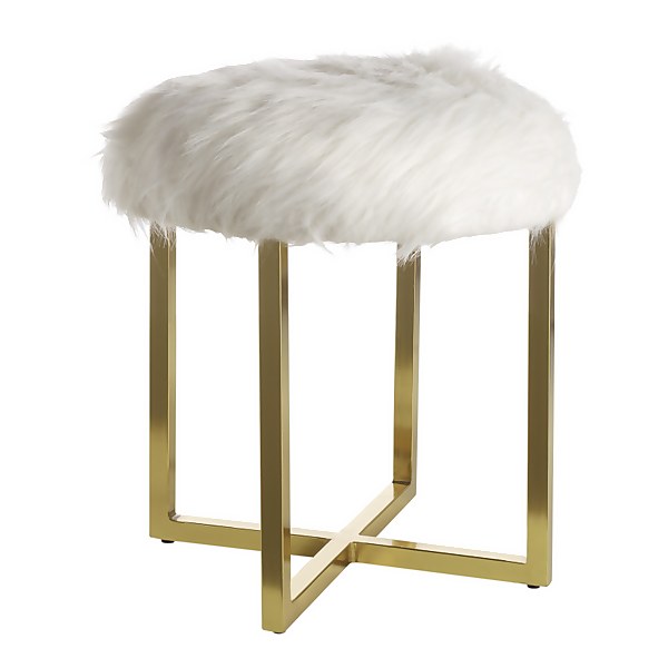 Mary Furry Stool White Homebase