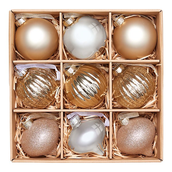Gold glass christmas baubles sale