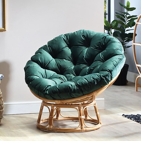 Papasan Natural Chair in Velvet Green Homebase